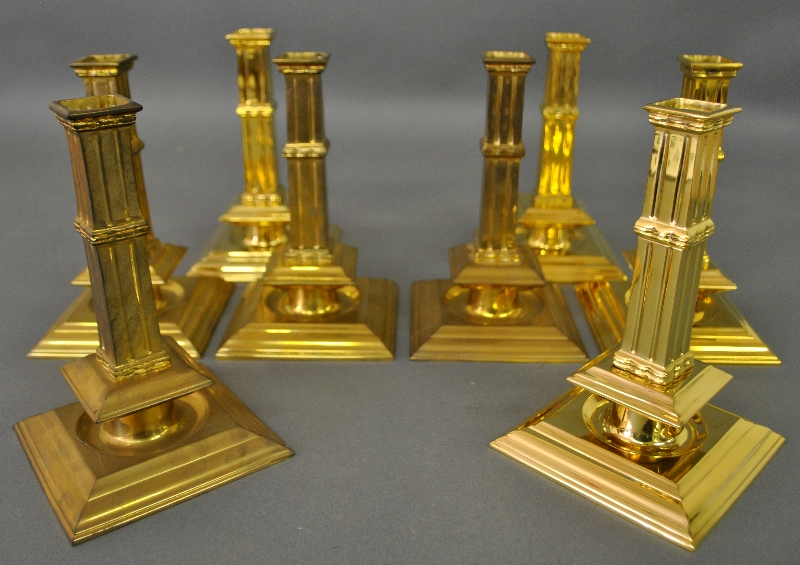 Appraisal: - Eight reproduction brass column candlesticks hx w -