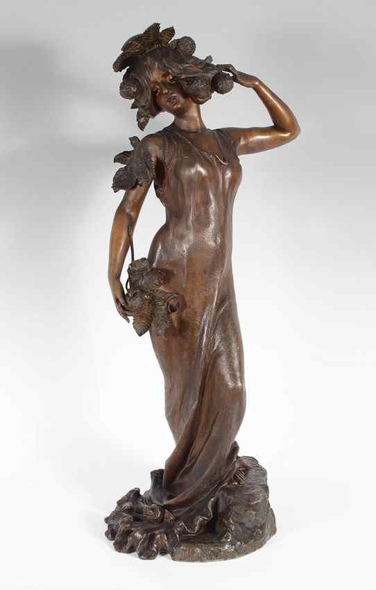 Appraisal: LARGE NOUVEAU WALNUT MAIDEN SCULPTURE AFTER L ALLIOT '' h