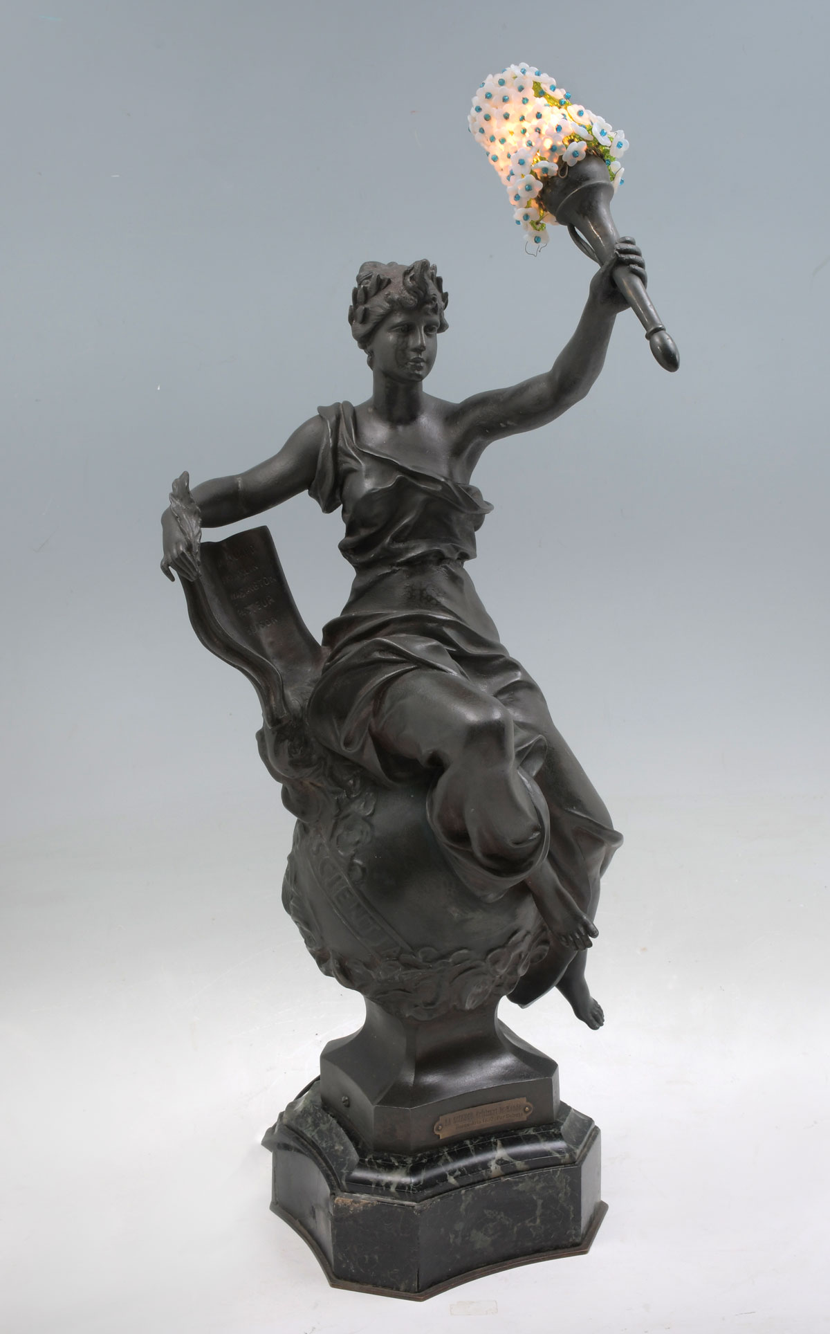 Appraisal: SPELTER CZECH FIGURAL LAMP AFTER DEBUT ''La Sience Elairant le