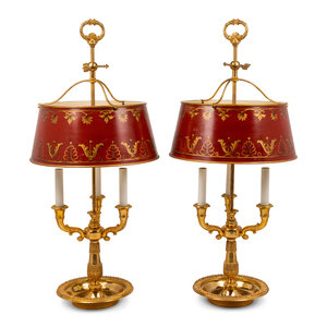 Appraisal: A Pair of Empire Style Gilt Metal and Painted T