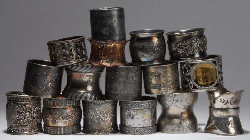 Appraisal: Lot of Non-Figural Napkin Rings Description One is a souvenir