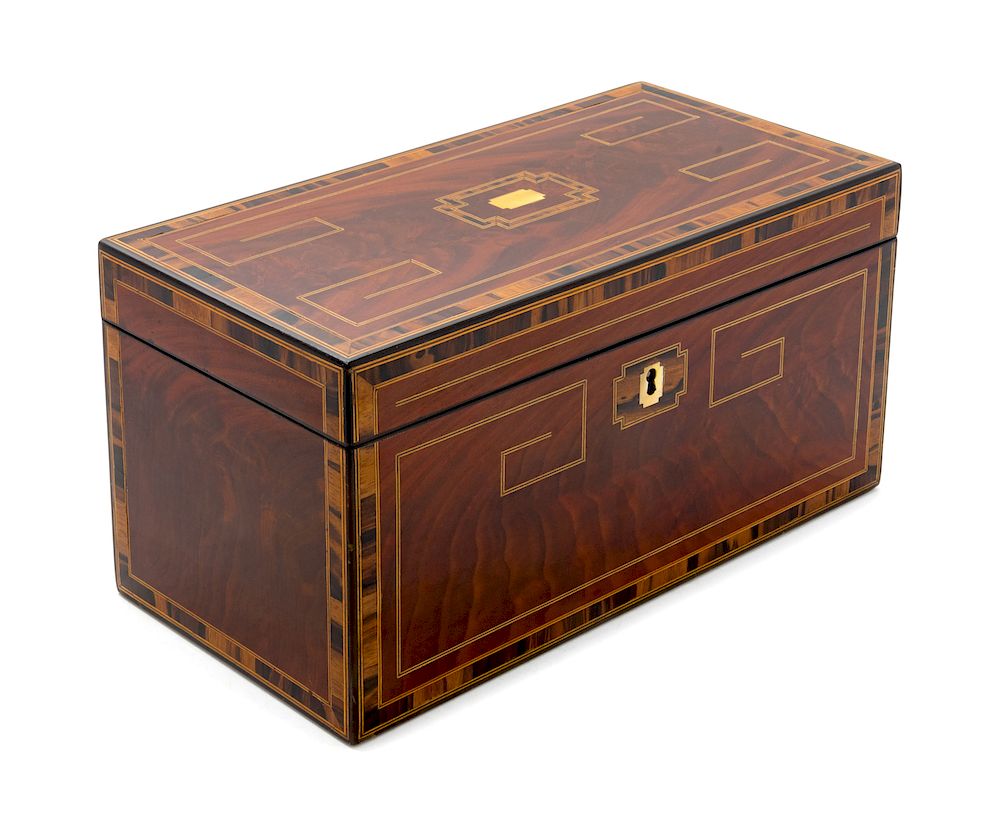 Appraisal: An English Mahogany Rosewood and Marquetry Tea Caddy An English