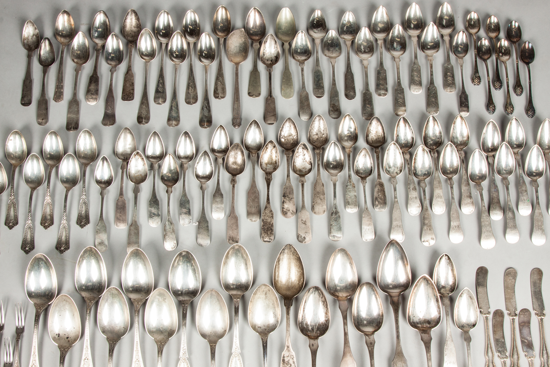 Appraisal: Large Group of Various Coin Silver Sterling Spoons pieces ozt