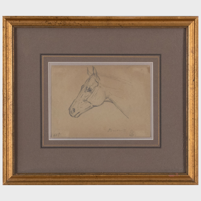 Appraisal: European School Horse Study Pencil on paper signed with initials