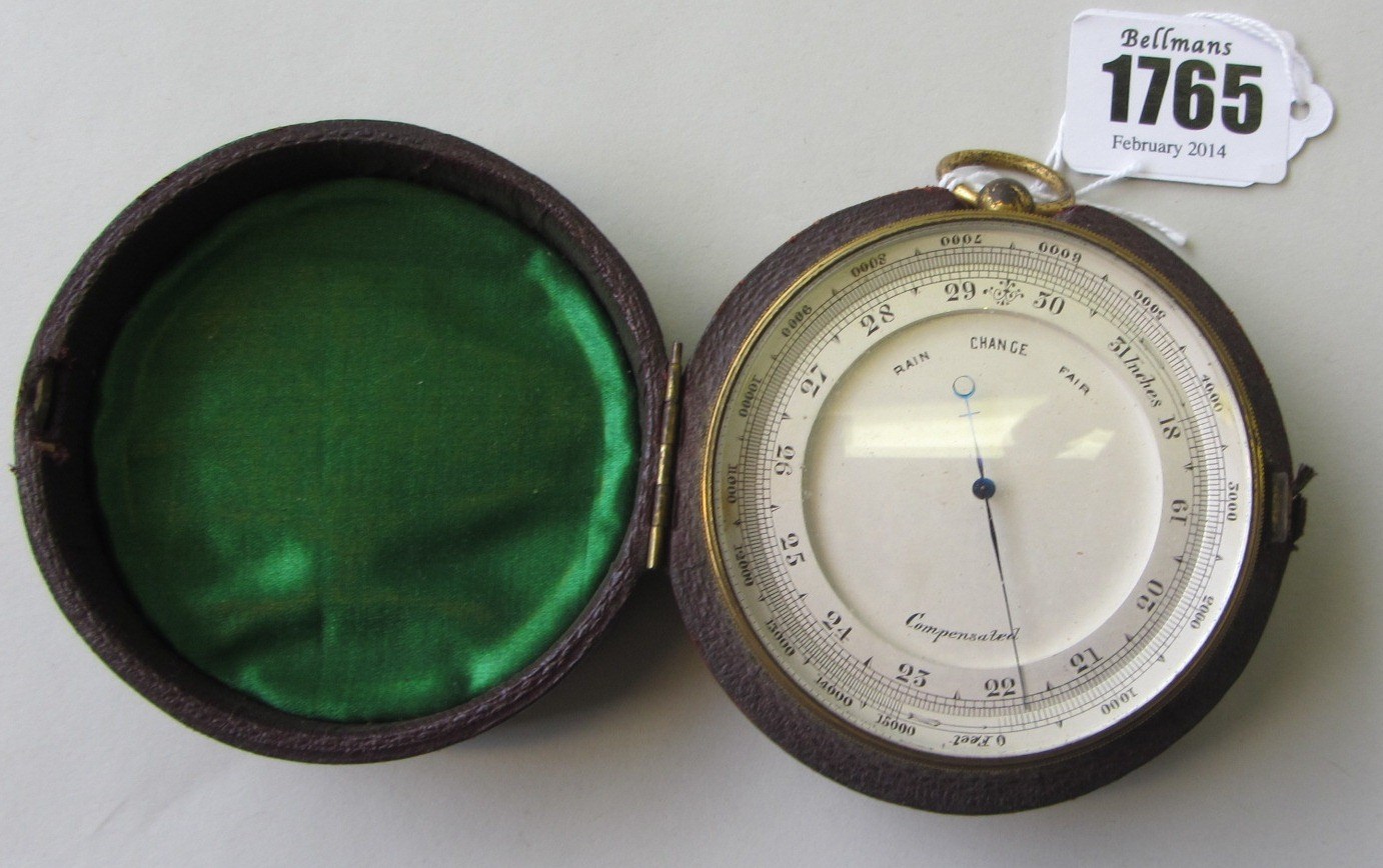 Appraisal: A late th century lacquered brass large pocket barometer with