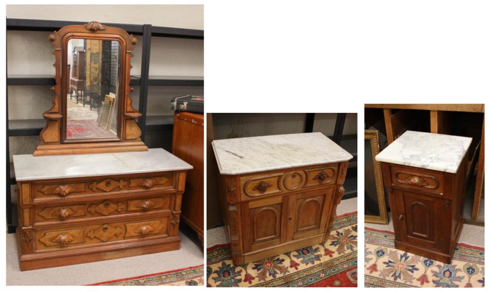 Appraisal: THREE-PIECE VICTORIAN BEDROOM FURNITURE GROUP Renaissance Revival style American c