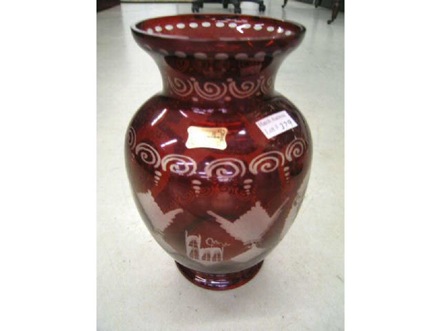 Appraisal: Bohemian Ruby Cut-to-Clear Vase