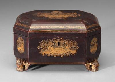 Appraisal: Chinese export lacquered tea caddy rectangular with canted corners dragon-form