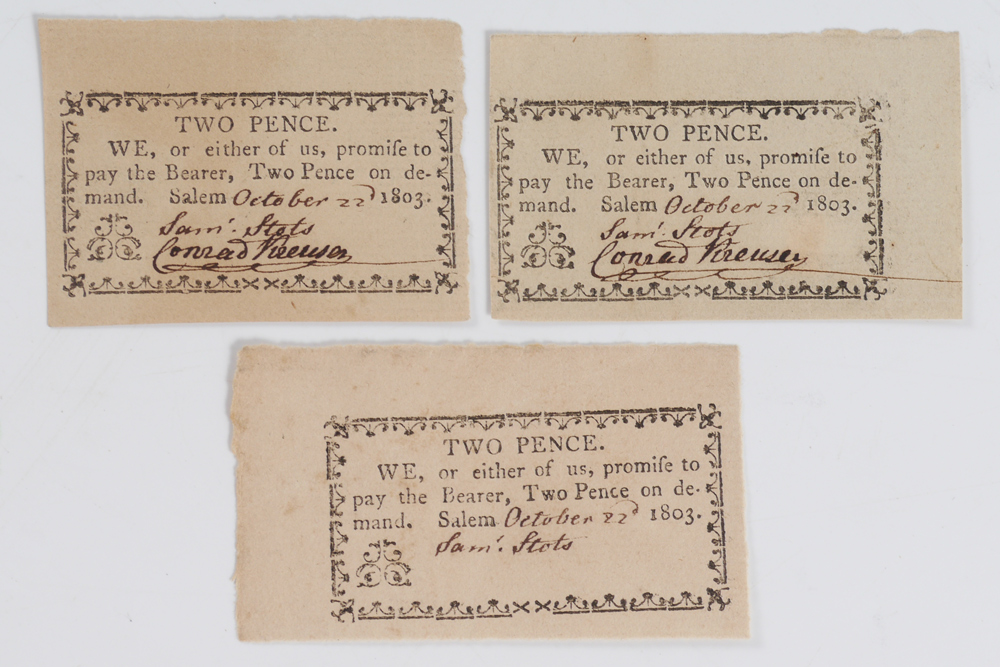 Appraisal: MORAVIAN SALEM NC CHURCH SETTLERS NOTES pieces total each pence