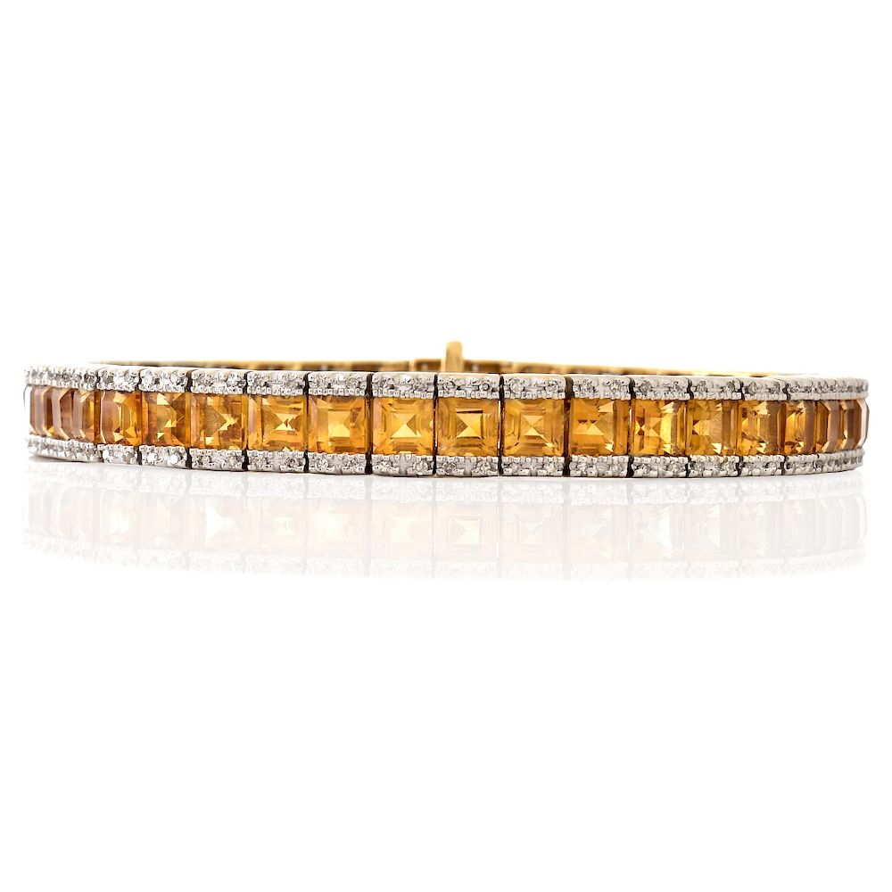 Appraisal: Citrine Diamond and K Gold Line Bracelet Contemporary Square Cut