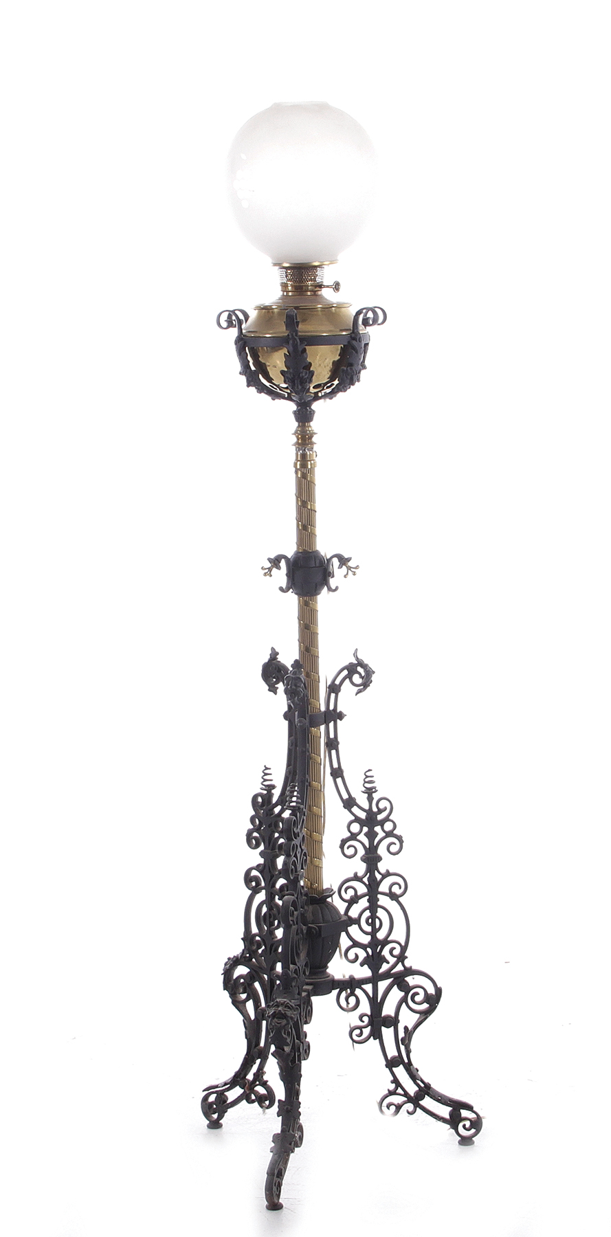 Appraisal: American brass and wrought-iron piano lamp th century H Provenance