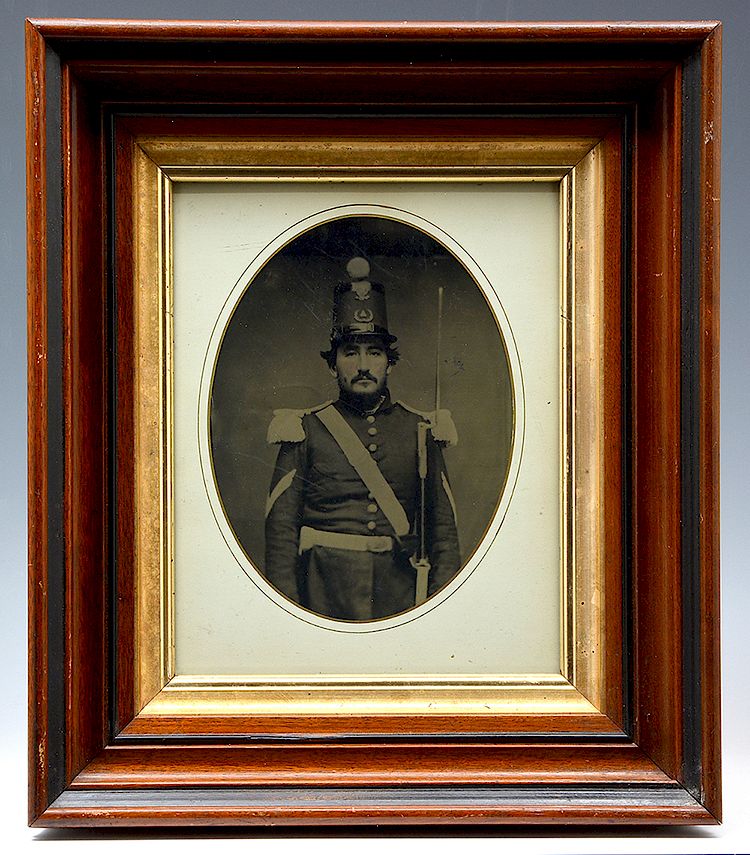 Appraisal: Mid- th century painted whole plate tintype soldier Mid- th