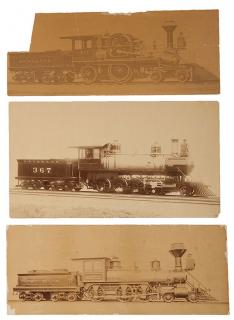 Appraisal: Group of Three Large-Format Photographs of Steam Locomotive Engines Circa