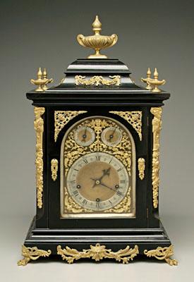 Appraisal: Louis XVI style musical bracket clock ebonized case brass flame