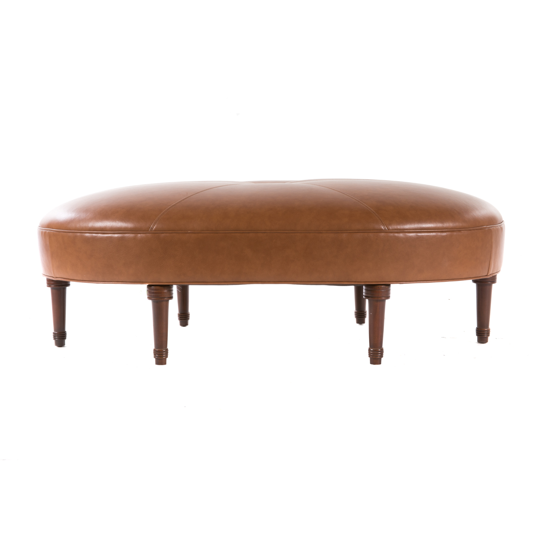 Appraisal: Hickory Chair leather upholstered ottoman th century oval leather upholstered