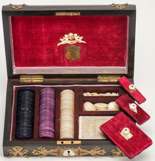 Appraisal: Cased Set of Mother of Pearl Gaming Chips Country and