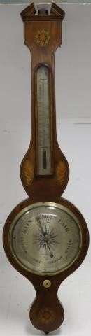 Appraisal: TH C BANJO BAROMETER WITH INLAID SHELLS ANDROUND MEDALLIONS MADE