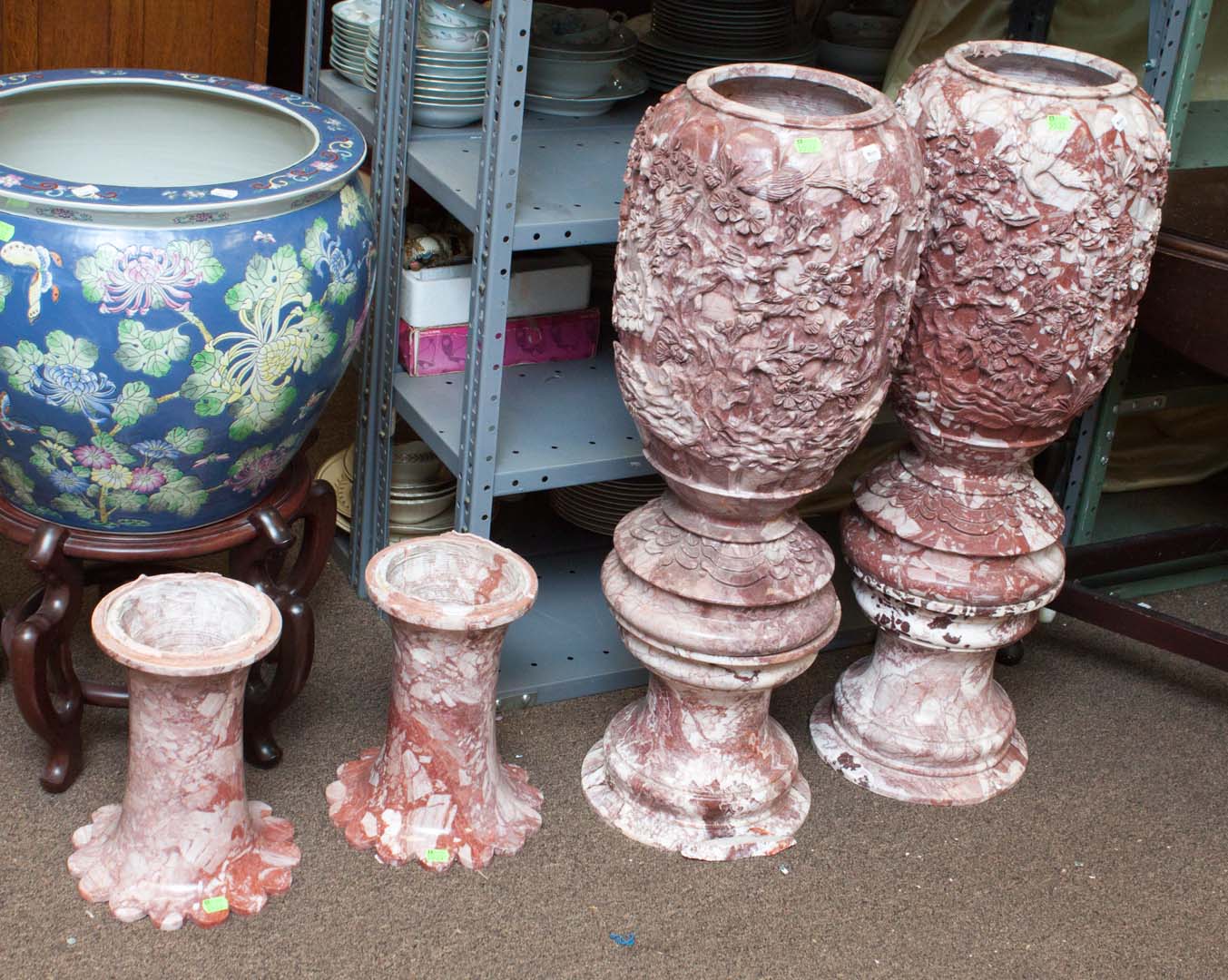 Appraisal: Pair of oriental carved stone vases