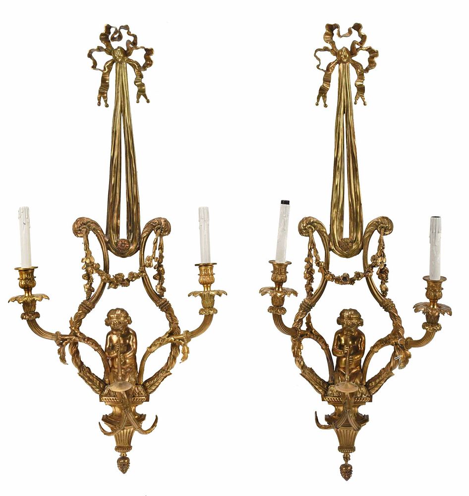 Appraisal: Pair Louis XV Style Gilt Bronze Figural Wall Sconces French