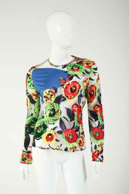 Appraisal: GIANNI VERSACE COUTURE TOP s size Bright acid floral print