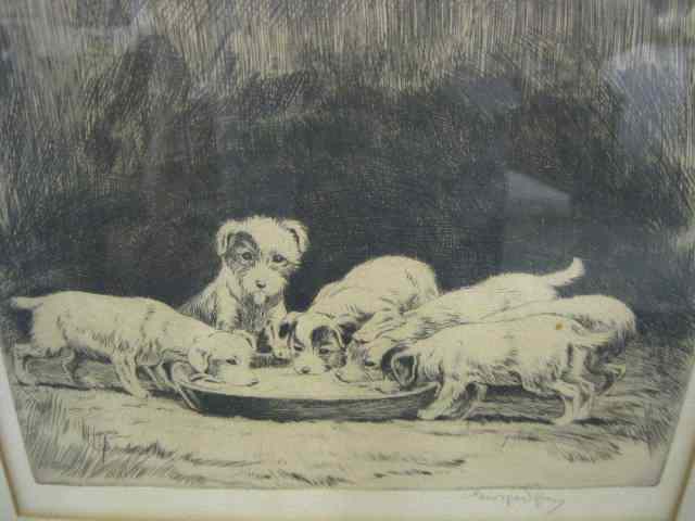 Appraisal: Fine Engraving of Puppies pencil signed image area '' x