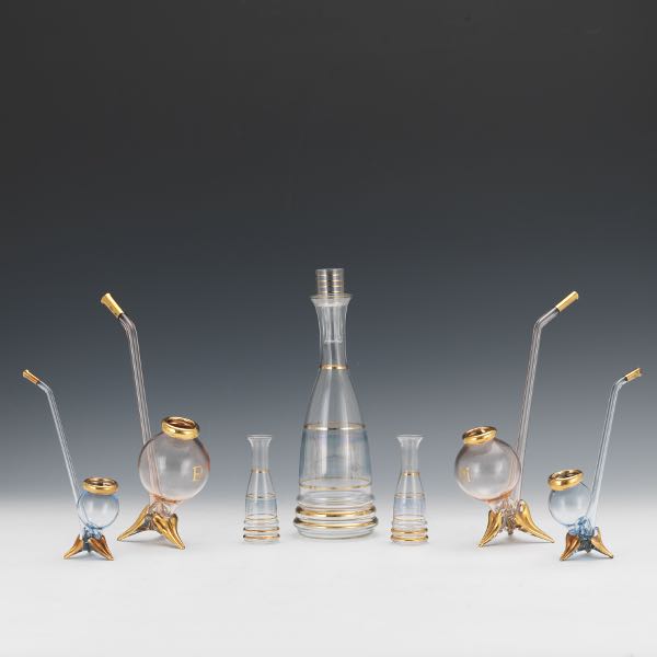 Appraisal: BRANDY SIPPER AND DECANTER SET Large clear decanter with gilt