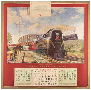 Appraisal: Three Large Pennsylvania Railroad Calendar Sheets Three Large Pennsylvania Railroad