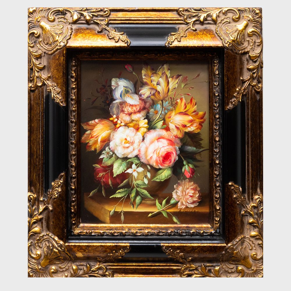 Appraisal: th Century School Floral Still Lifes A Pair Two oil