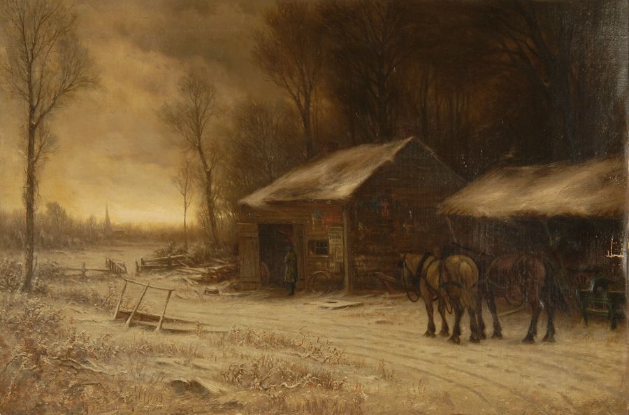 Appraisal: ATTRIBUTED TO JOHN CARLETON WIGGINSAmerican - Winter evening by the