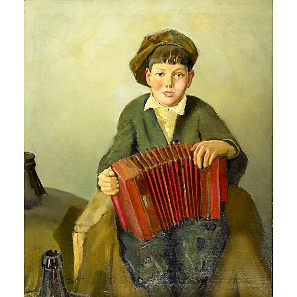 Appraisal: DONALD BARTON American - Oil on canvas Boy With Concertina