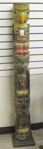 Appraisal: CARVED AND PAINTED WOOD TOTEM POLE featuring a column of