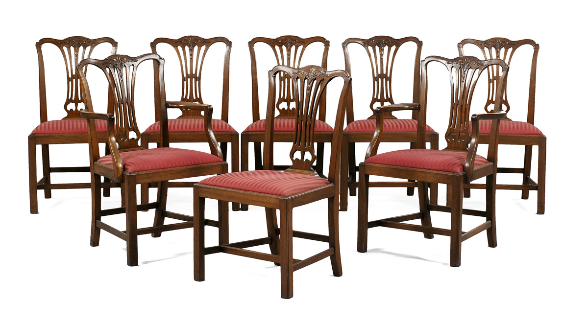 Appraisal: EIGHT CHIPPENDALE STYLE CARVED MAHOGANY DINING CHAIRS INCLUDING TWO ARMCHAIRS