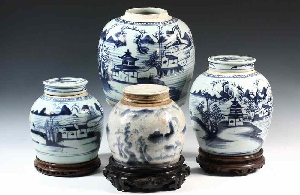 Appraisal: EARLY CHINESE GINGER JARS - Four Blue and White Chinese