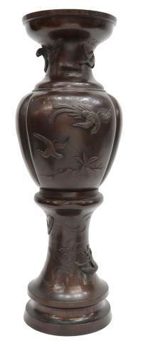 Appraisal: Japanese patinated bronze urn Meiji period - raised rim with