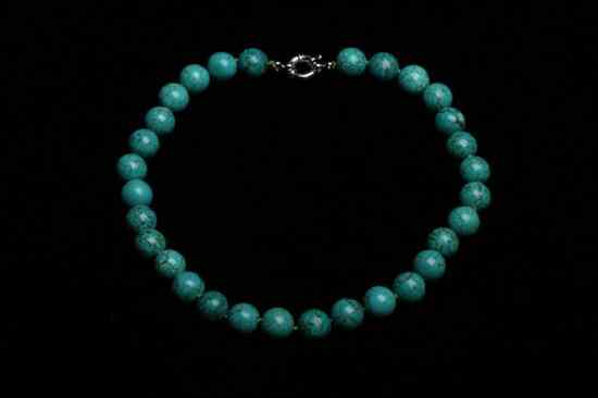 Appraisal: MATCHED TURQUOISE BEAD NECKLACE mm beads with spring-ring clasp -