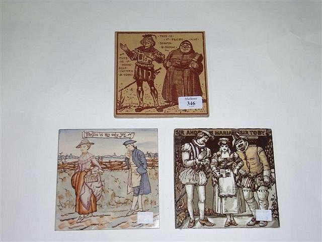 Appraisal: THREE MINTON AND OTHER TILES including scenes from Canterbury Tales