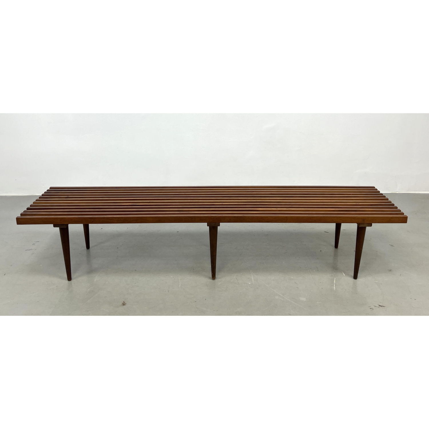 Appraisal: Modernist Slat Bench Tapered Peg Legs Dimensions H inches W