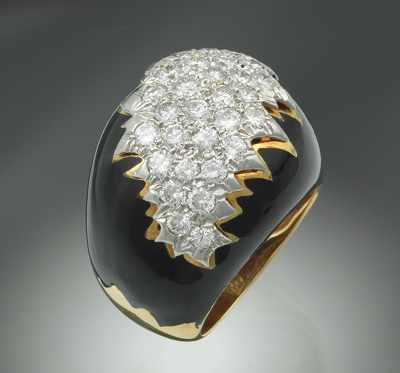 Appraisal: A David Webb Diamond and Black Enamel k Gold Ring