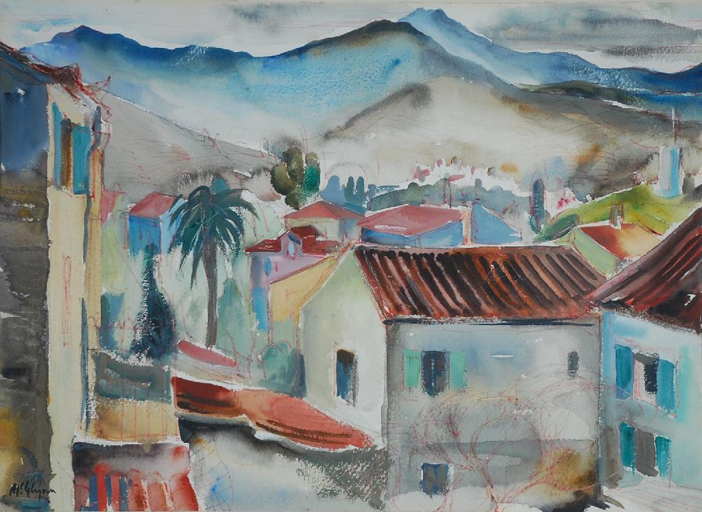 Appraisal: TERRY McGLYNN - WATERCOLOUR Mediterranean village signed x cm x