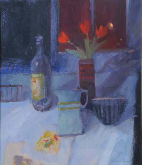 Appraisal: Salliann Putman British b Still life in the blue room