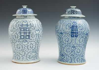 Appraisal: A Pair of Chinese Blue White Decorated Porcelain Temple Jars