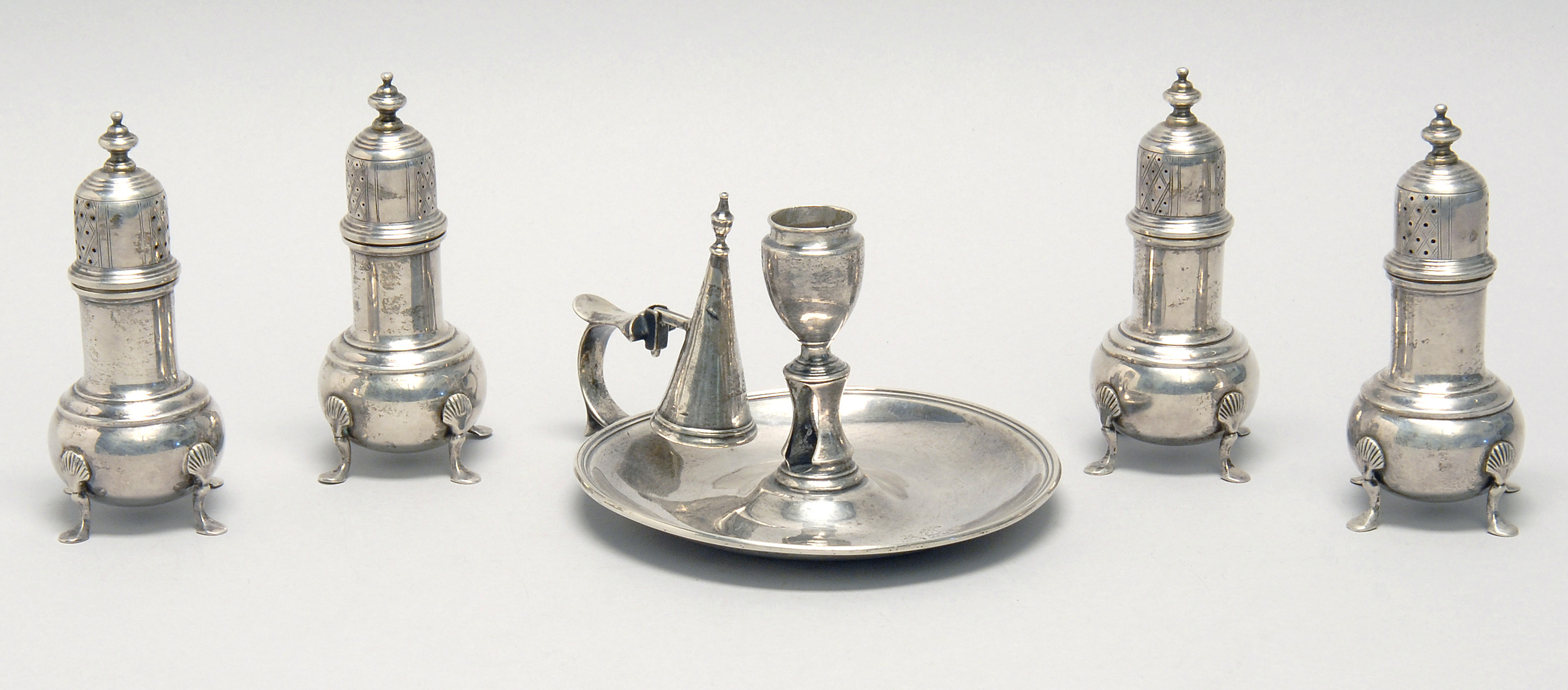 Appraisal: SET OF FOUR ENGLISH SILVER SALT AND PEPPER CASTERS Together