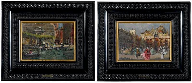 Appraisal: Erma Zabo Italian - Two Venetian Scenes Carnevalata Il Traghetto