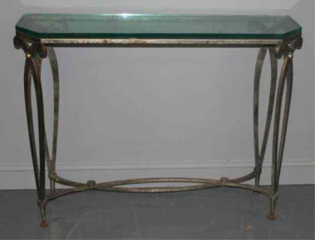 Appraisal: Deco Style Iron and Glass Top Console Nice quality with