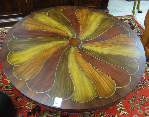 Appraisal: ROUND FEDERAL STYLE MAHOGANY COFFEE TABLE with paint decorated top