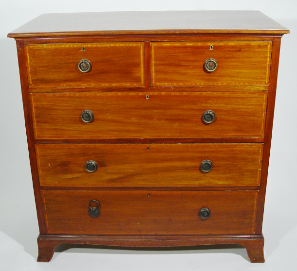 Appraisal: Early th Century inlaid mahogany chest fitted with two short