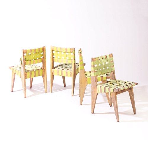 Appraisal: Set of four chairs with green webbed seats and backs