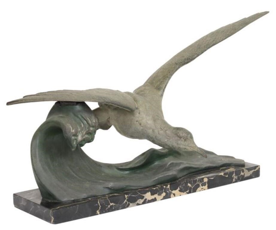 Appraisal: Patinated metal sculpture Seagull on Cresting Wave signed in cast