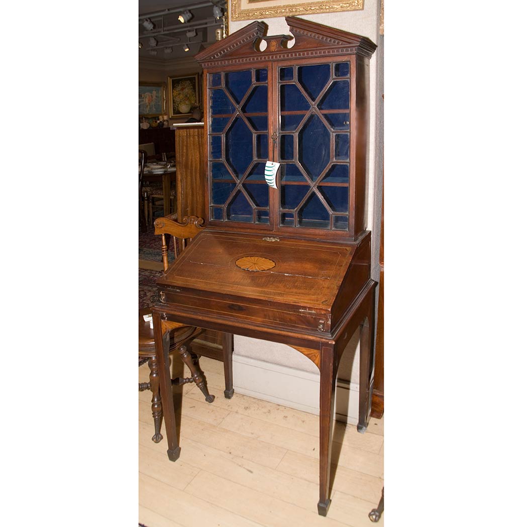 Appraisal: George III Style Inlaid Mahogany Secretary Bookcase Height feet width