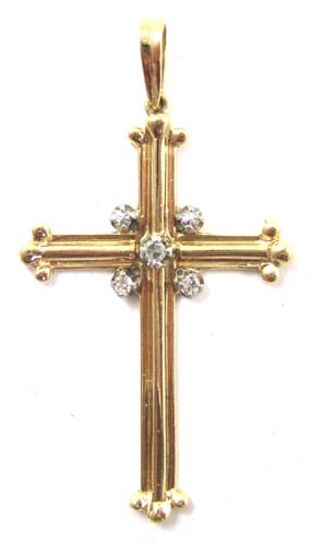 Appraisal: DIAMOND AND TEN KARAT GOLD CROSS PENDANT set with five